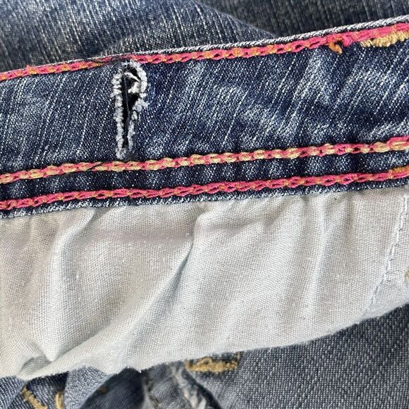 Union Bay Girls SZ 14 Jean Shorts Cuffed Stretch Whiskered Pockets Embroidered - Picture 8 of 9